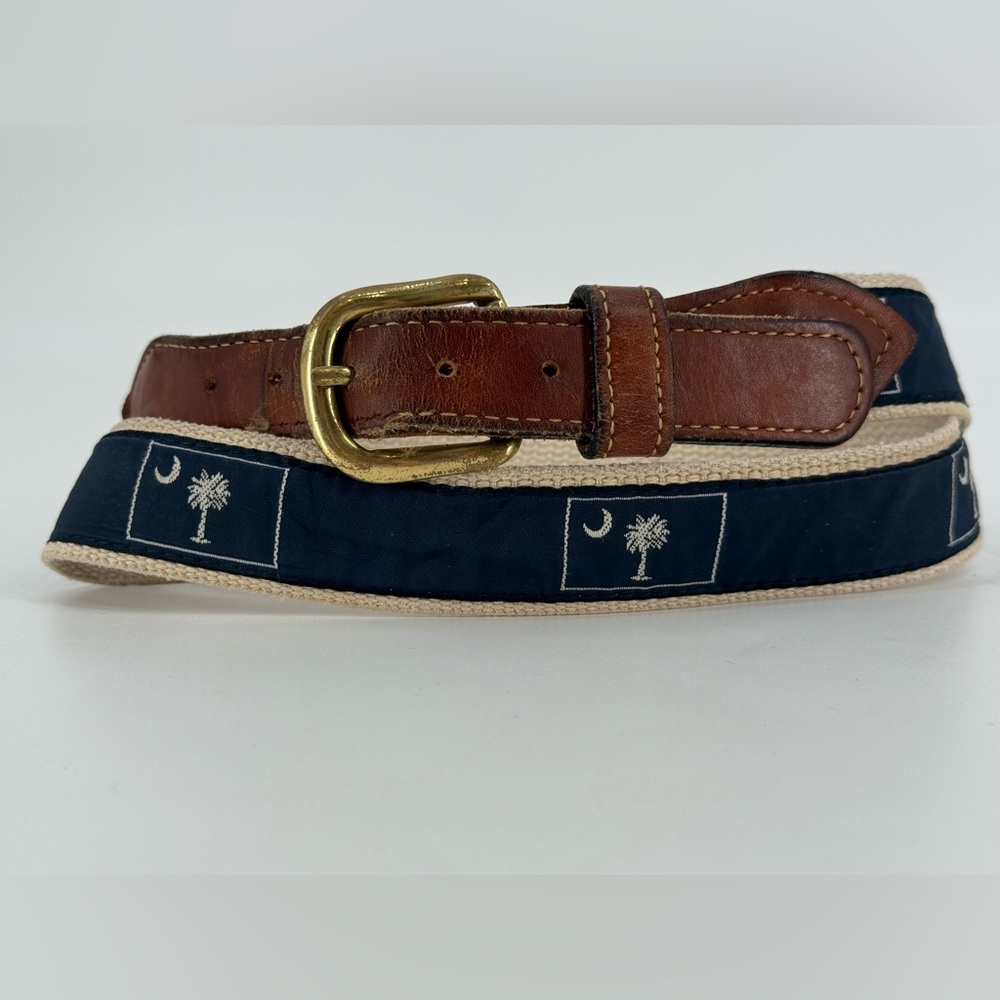 Vintage 90s South Carolina Flag Canvas & Leather Belt 38‎